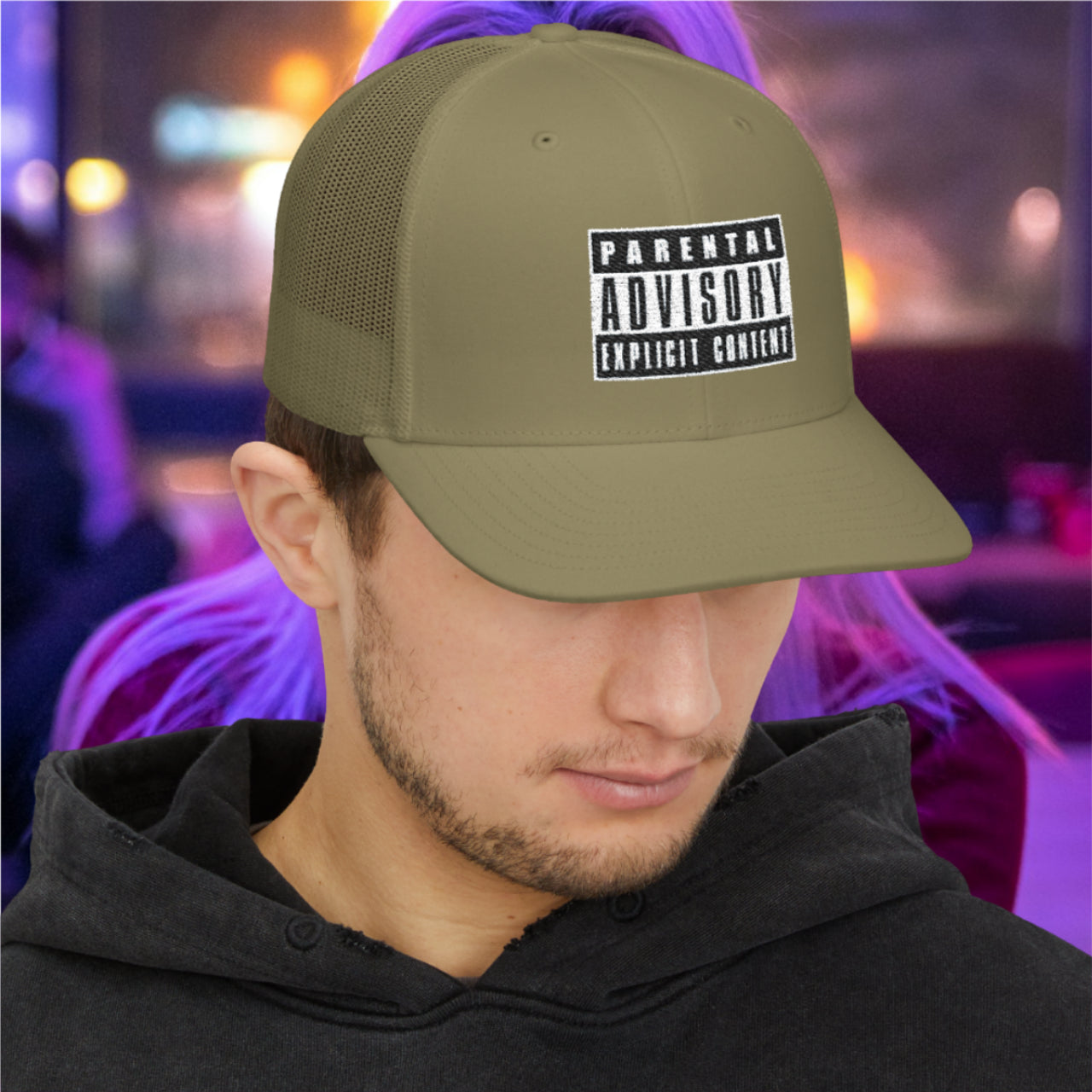 Parental Advisory Snapback Trucker Cap, Hip Hop Hat, Trendy Baseball Cap, Cool Gift for Dads, Streetwear Accessory